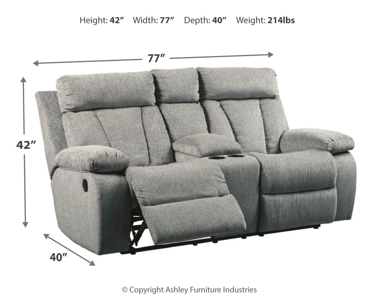 Mitchiner - Fog - DBL Rec Loveseat w/Console