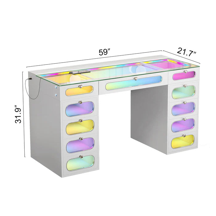 New Release ! Priscilla Vanity Desk-11 Glass Fronted Drawers with Crystal Handles