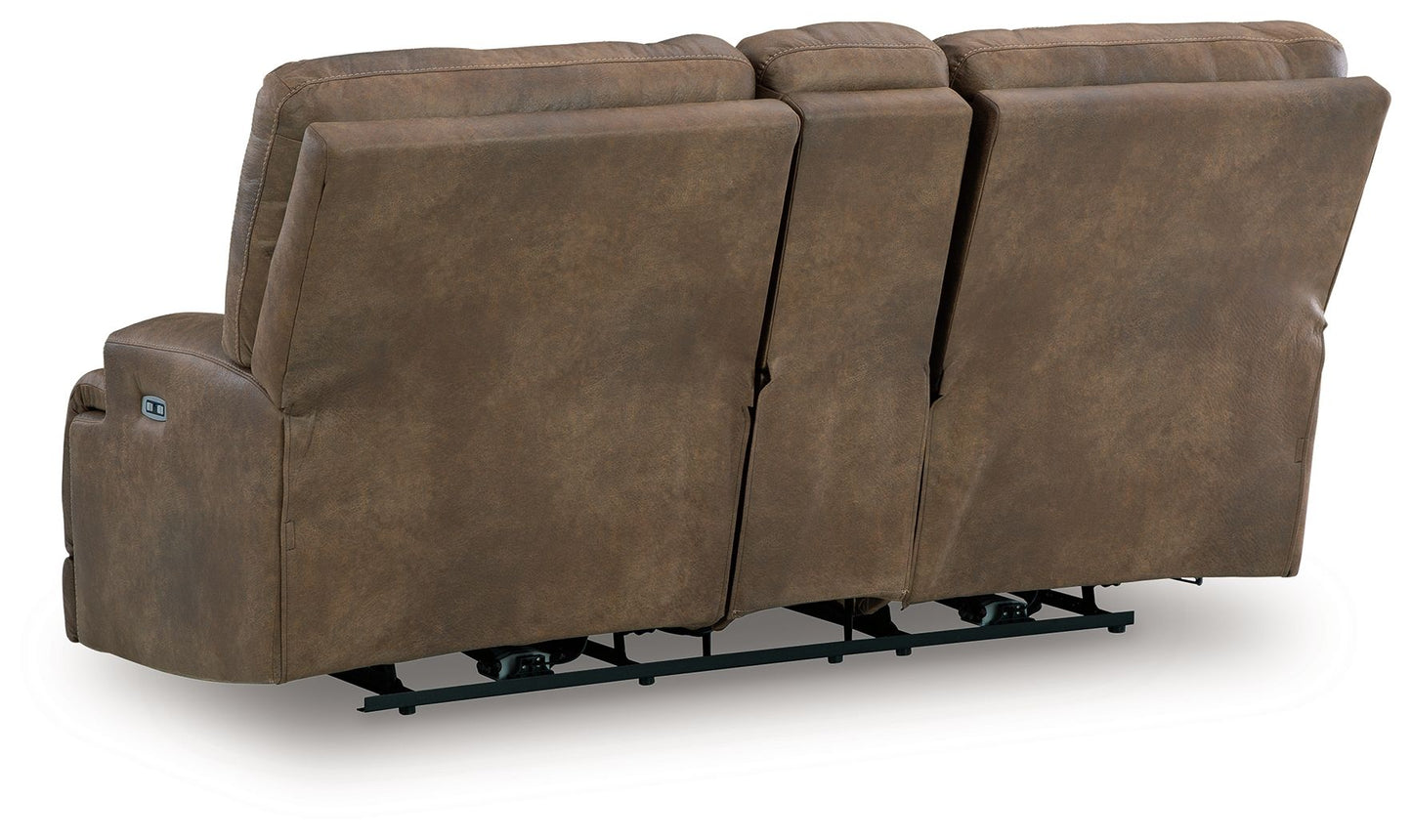Beckley Place - Earth - Power Reclining Loveseat With Console / Adjustable Headrest
