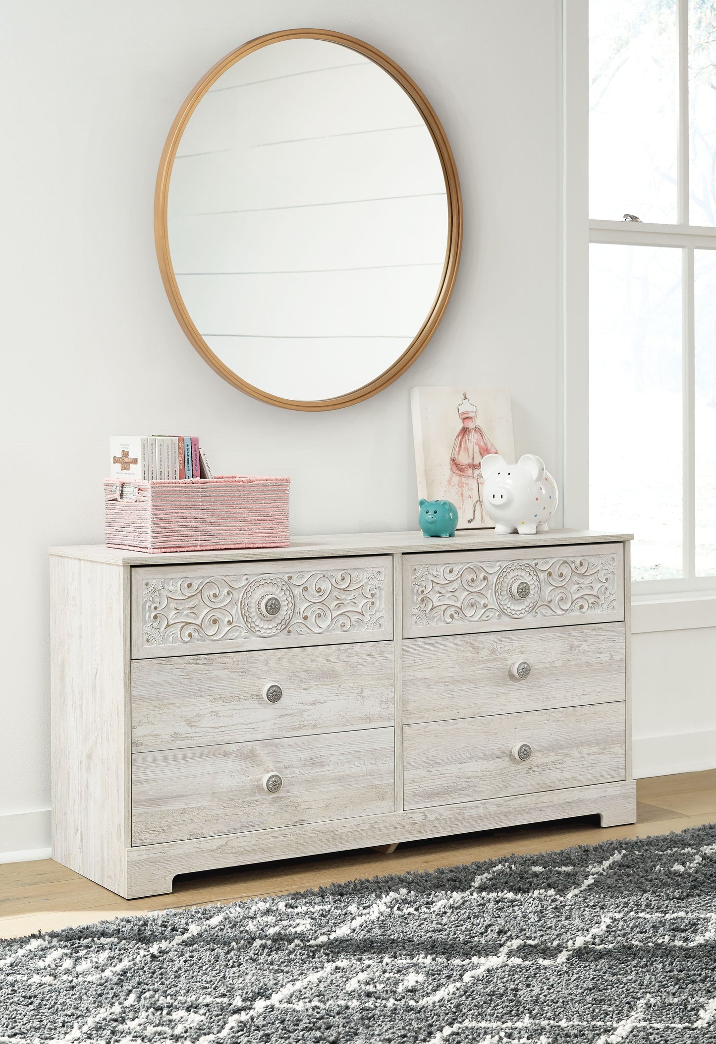 Paxberry - Six Drawer Dresser - Vinyl-Wrapped - Whitewash