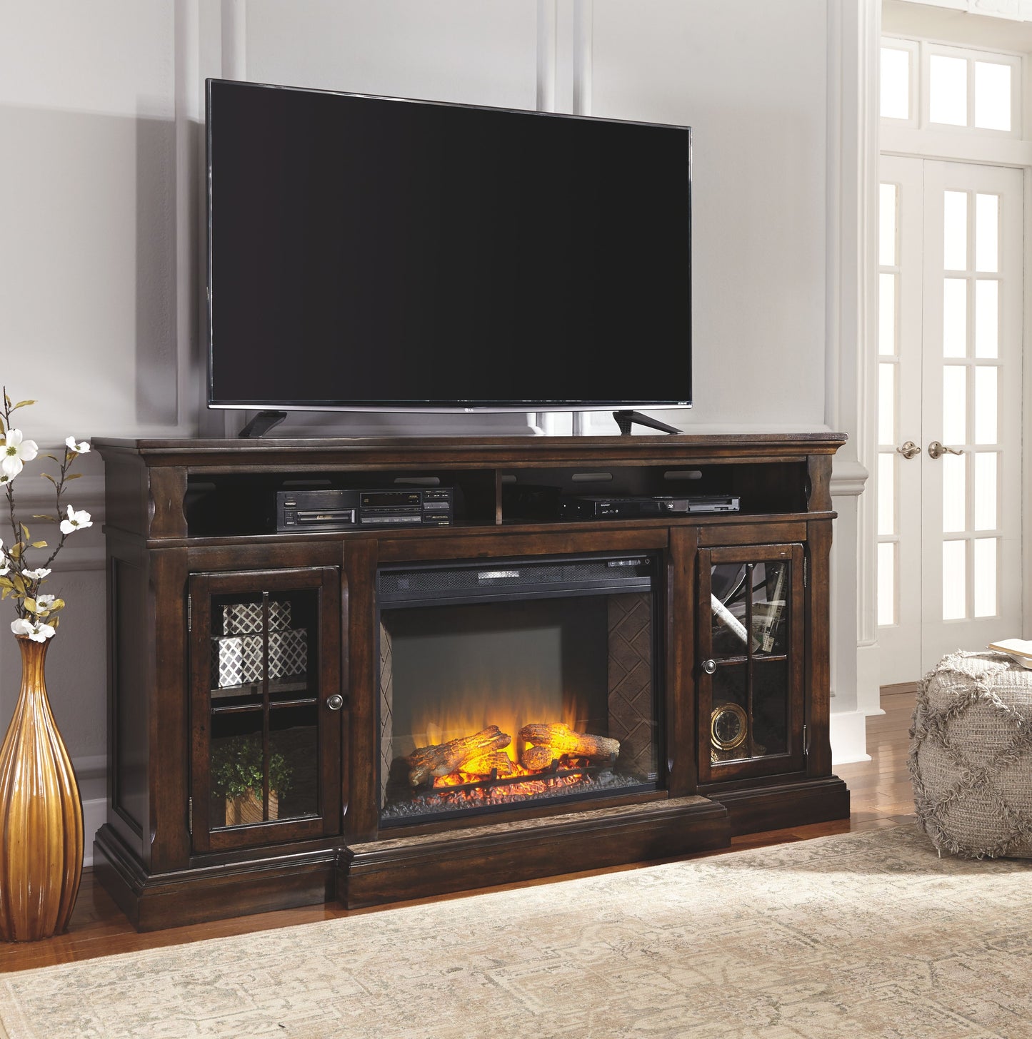 Roddinton - Marrón oscuro - Mueble para TV XL con opción de chimenea