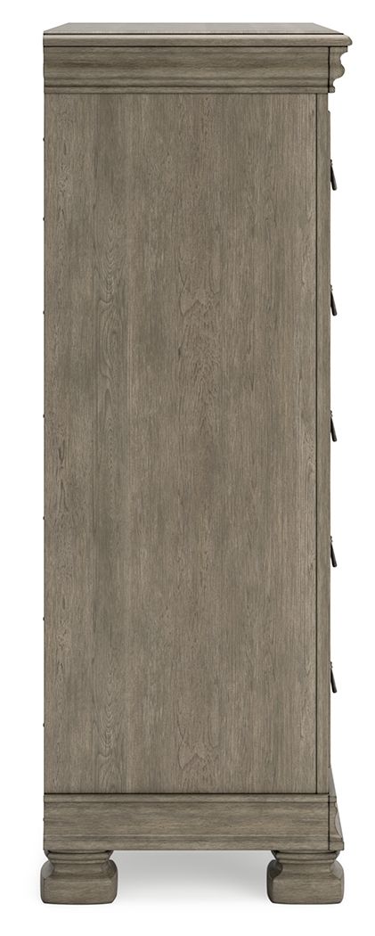 Lexorne - Gris - Cómoda de cinco cajones