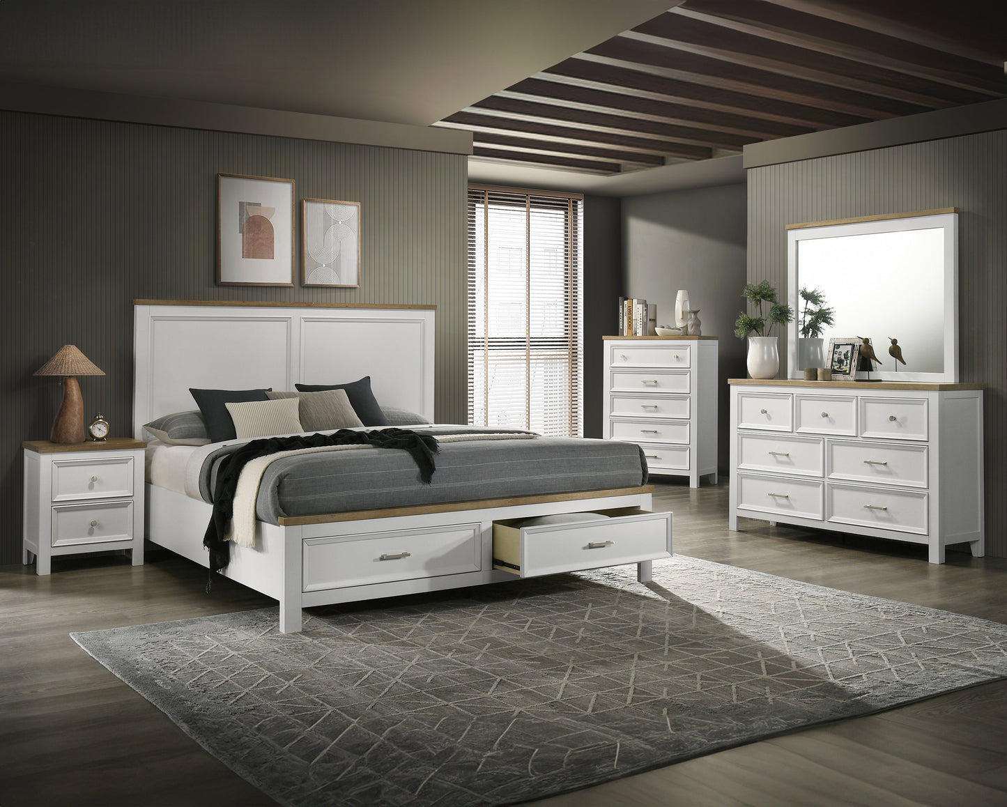 JAYMES Q STORAGE BED HB WHITE MIST