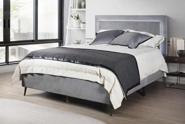 Fabric Platform Bed w/LED Headboard King Size