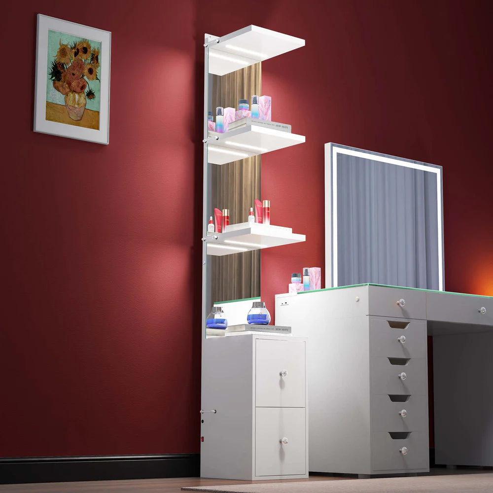 Celina Pro Bookself – A Stylish Upgrade with Mirror Functionality White