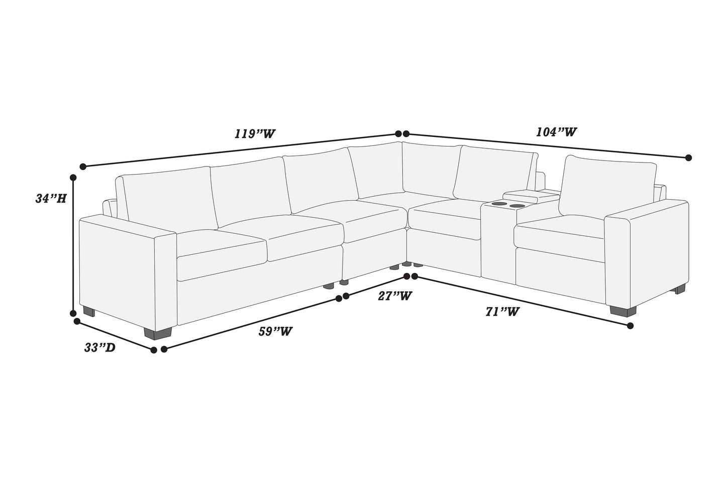 Reversible Sectional w/ Console & Cup Holders