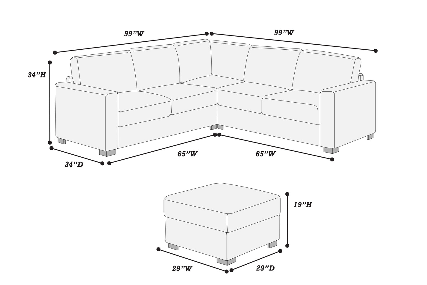 Sectional Set + Cocktail Ottoman