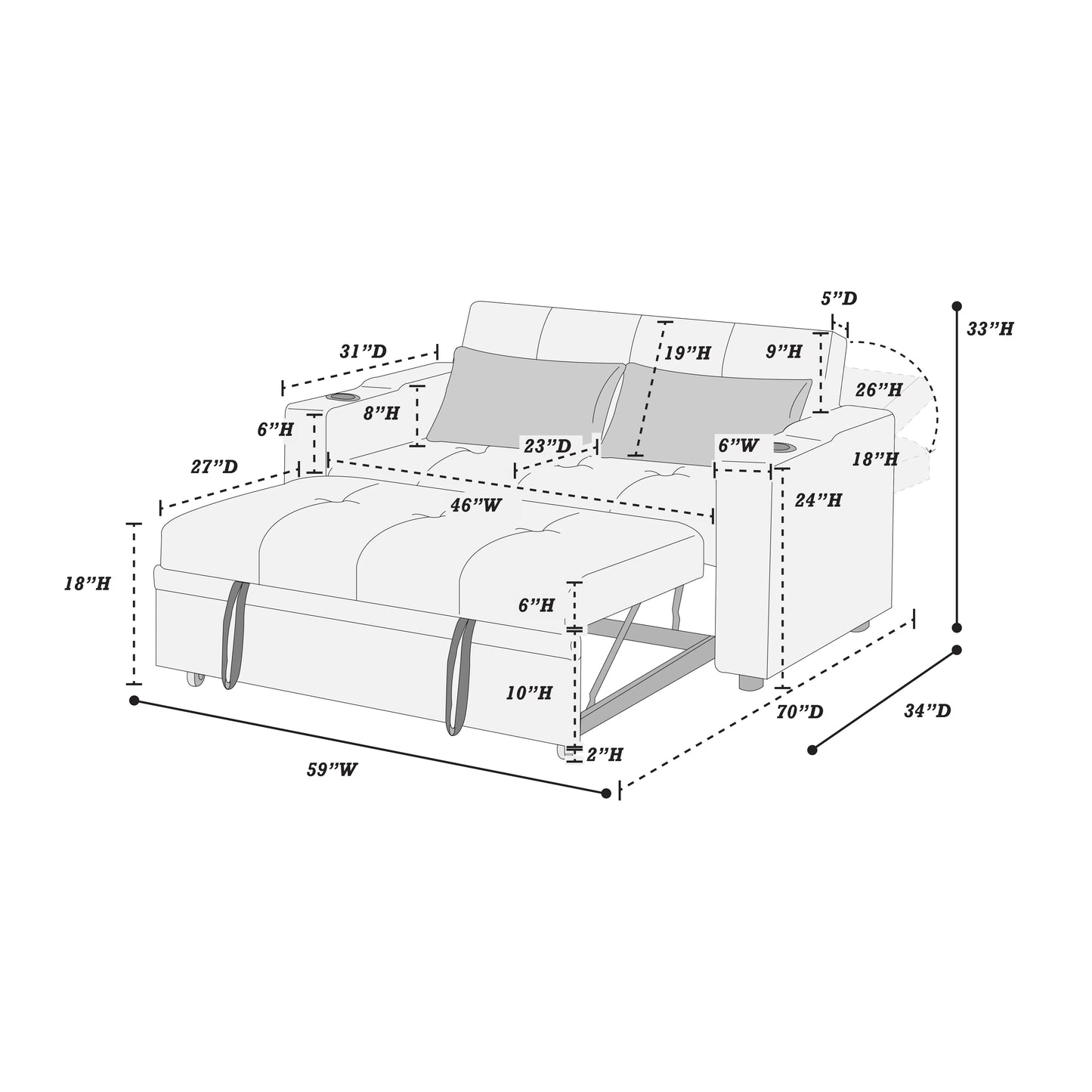 Grey Convertible Sofa