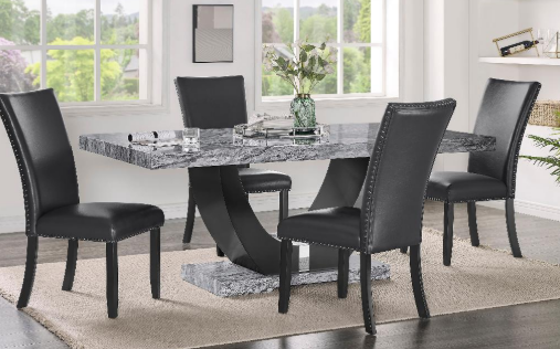 Base Faux Marble Dining Set w/6 Grey Chairs