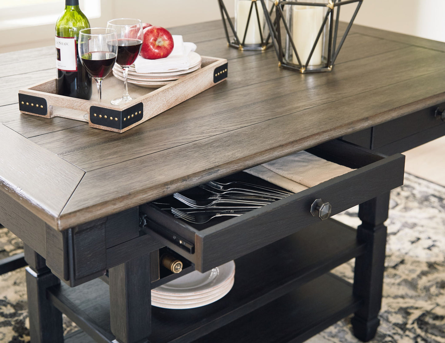 Tyler - Negro / Gris - Mesa de comedor rectangular para mostrador