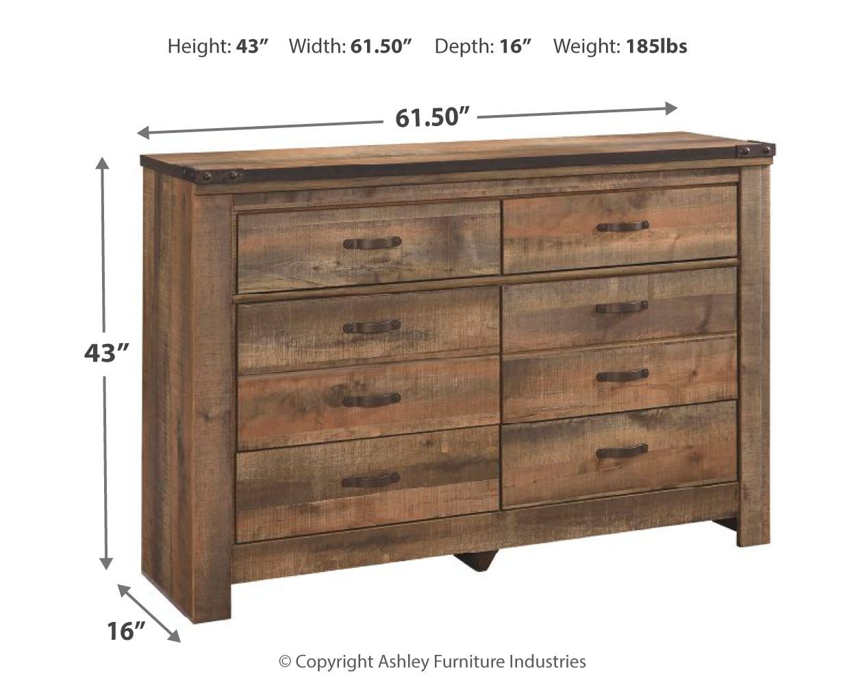 Trinell - Marrón oscuro - Cómoda de seis cajones - 61.34" X 15.98" X 42.99"