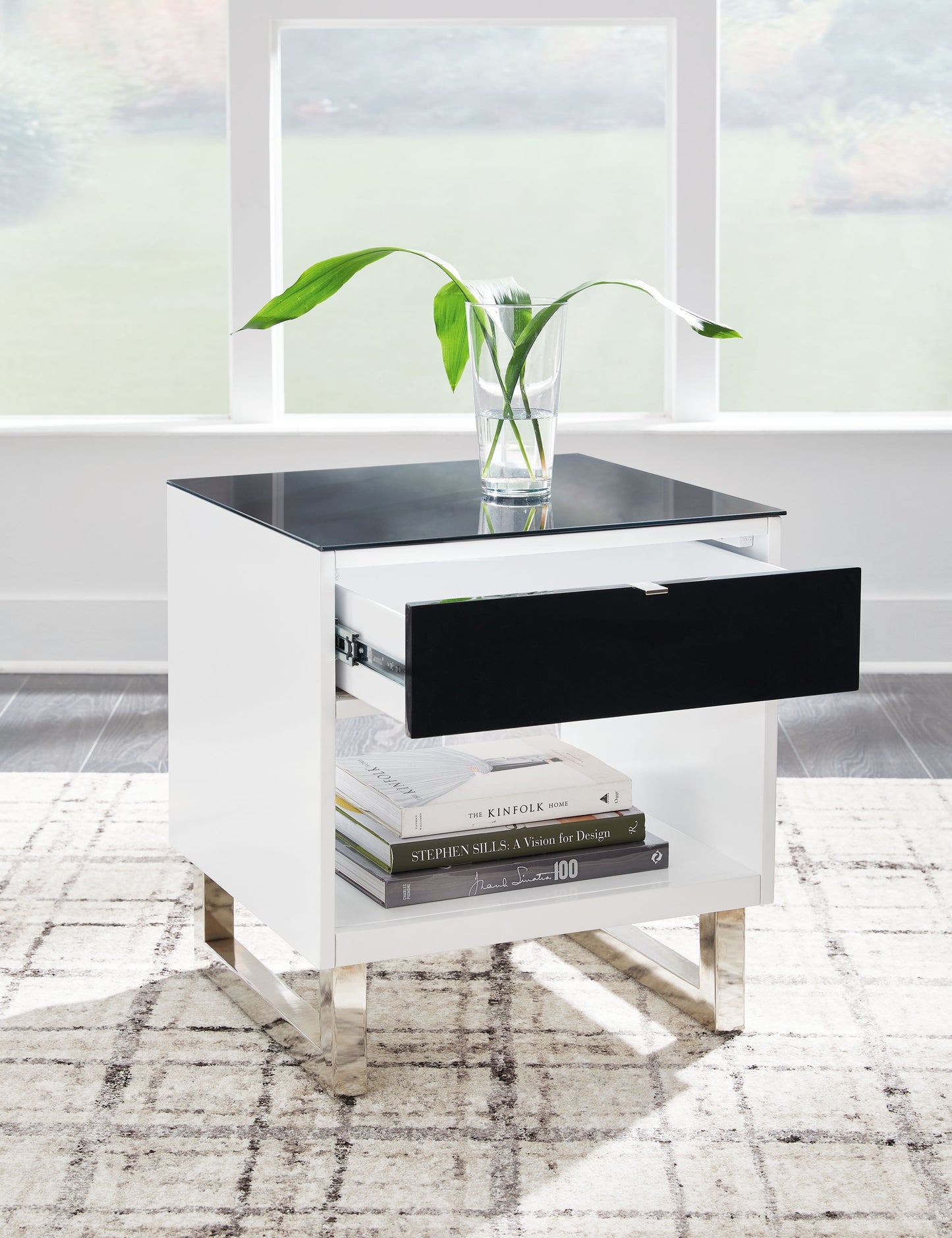 Gardoni - Blanco / Negro - Mesa auxiliar rectangular