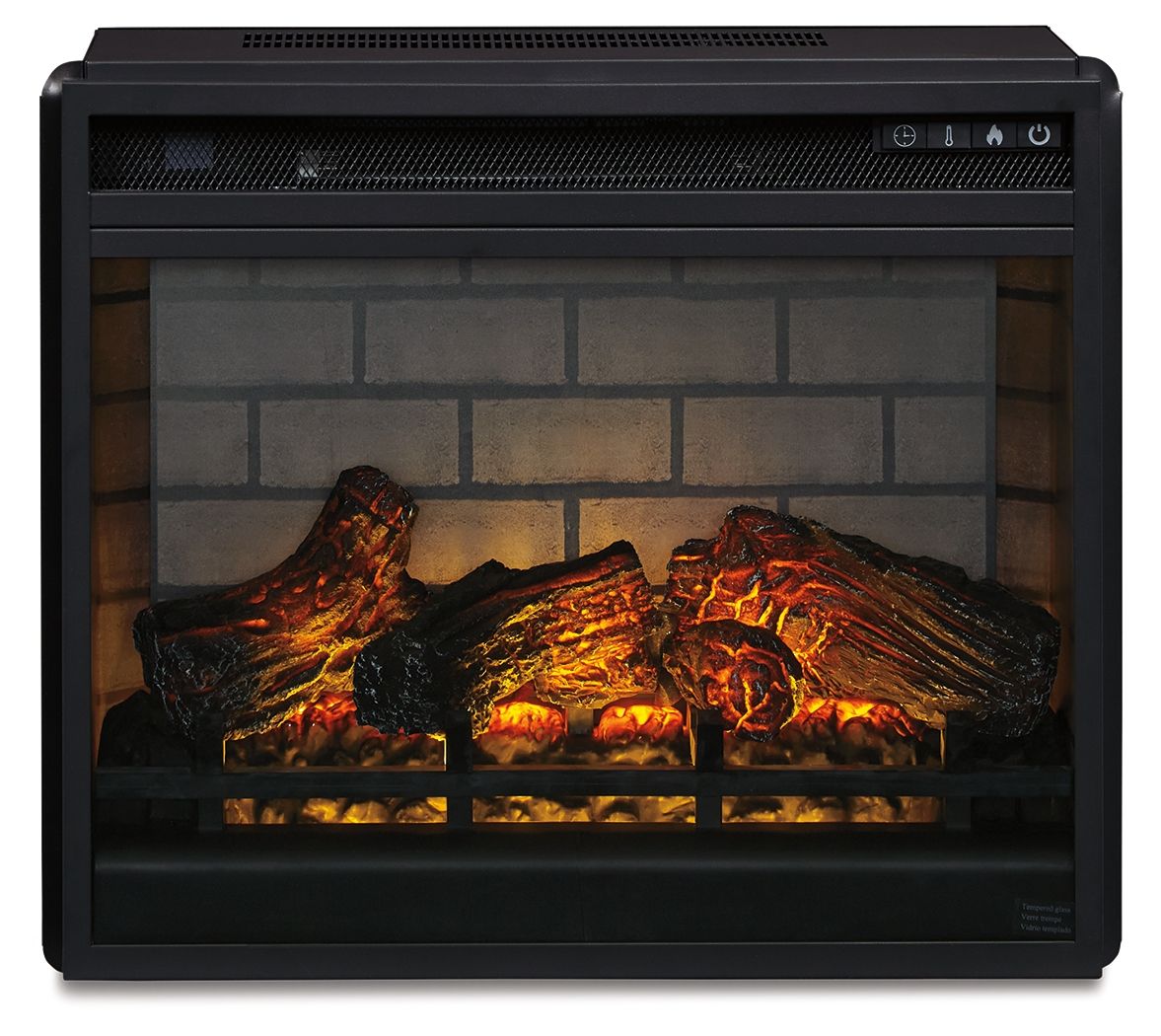 Wynnlow - Gris - Mueble para TV con inserto de chimenea de ladrillo refractario sintético