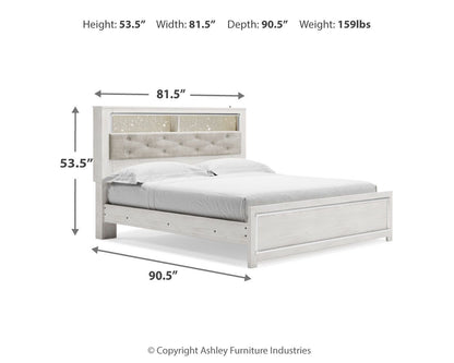 Altyra - Blanco - Cama King con estantería tapizada y almacenaje