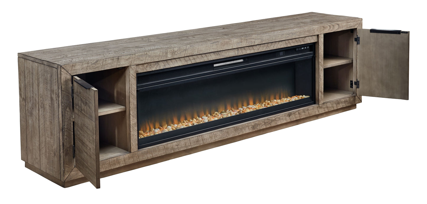 Krystanza - Gris desgastado - Mueble para TV con inserto ancho para chimenea