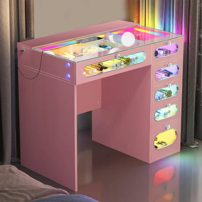 New Release ! Glass Fronted Drawers Vanity Desk