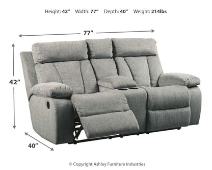 Mitchiner - Fog - DBL Rec Loveseat w/Console