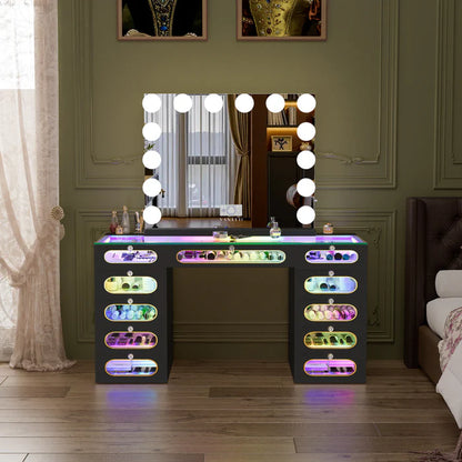 New Release ! Priscilla Vanity Desk-11 Glass Fronted Drawers Vanity Set