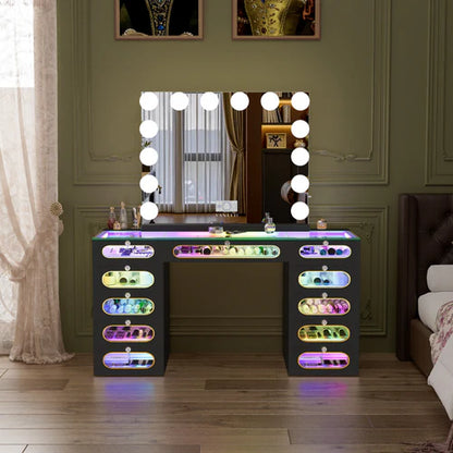 New Release ! Priscilla Vanity Desk-11 Glass Fronted Drawers Vanity Set