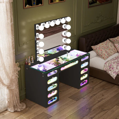 New Release ! Priscilla Vanity Desk-11 Glass Fronted Drawers Vanity Set