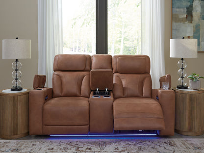 Clean-Slate - Power Reclining Loveseat With Console / Adj Headrest - Caramel