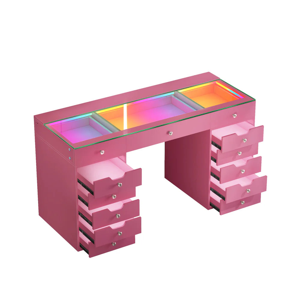Eva Vanity Desk - 13 Storage Drawers with Full Light &RGB