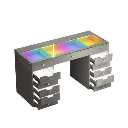 Eva Vanity Desk - 13 Storage Drawers with Full Light &RGB