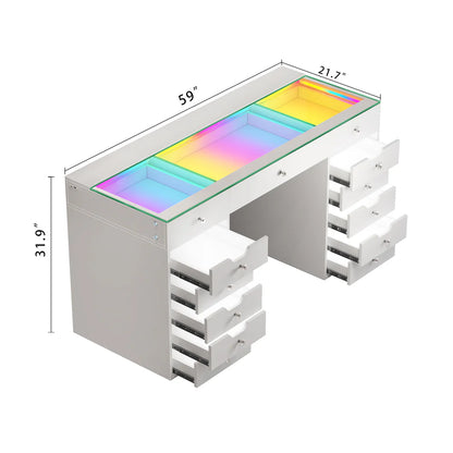 Eva Vanity Desk - 13 Storage Drawers with Full Light &RGB