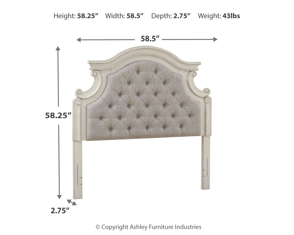 Realyn - Blanco desconchado - Cabecero con panel superior completo