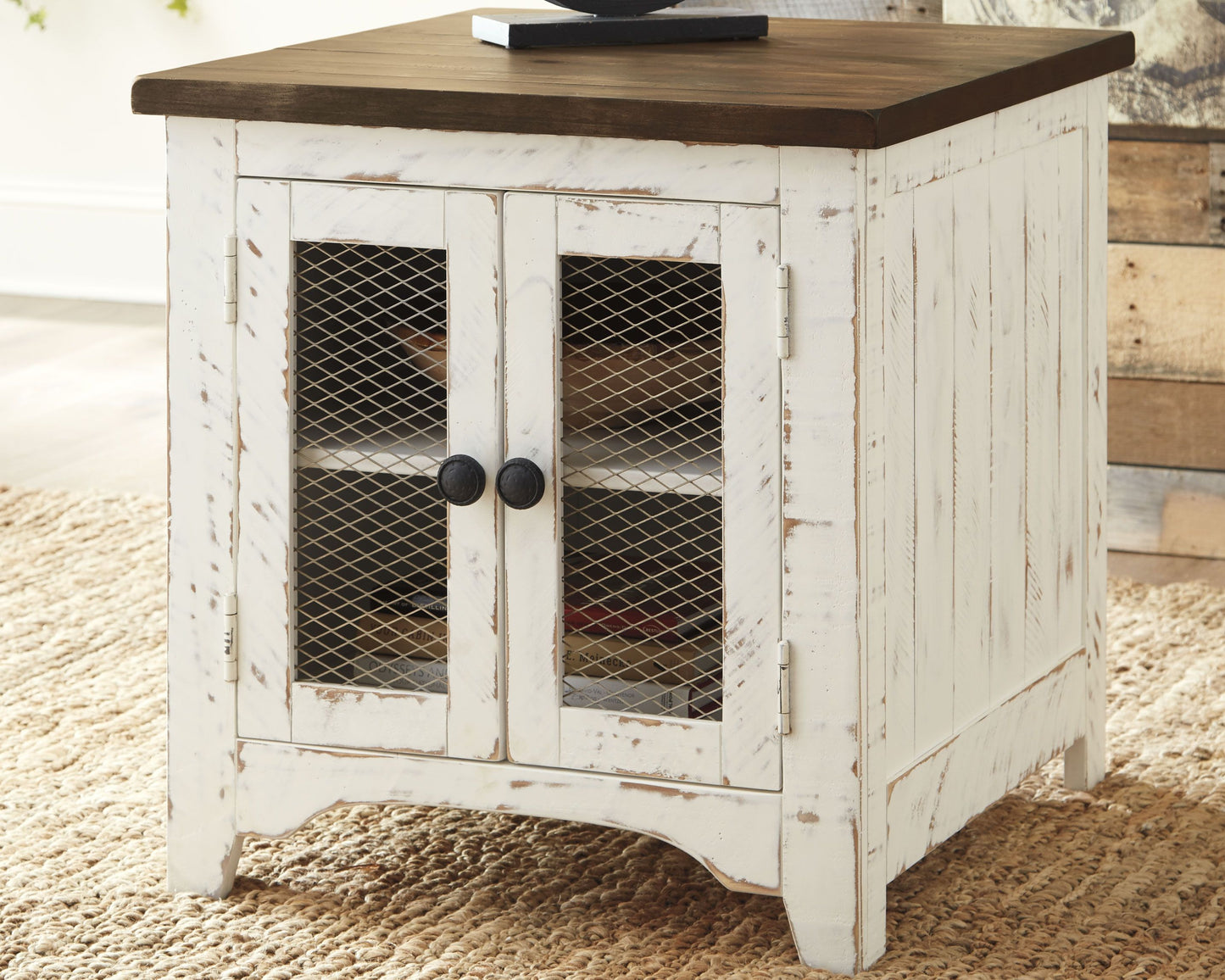 Wystfield - Blanco / Marrón - Mesa auxiliar rectangular - 2 puertas