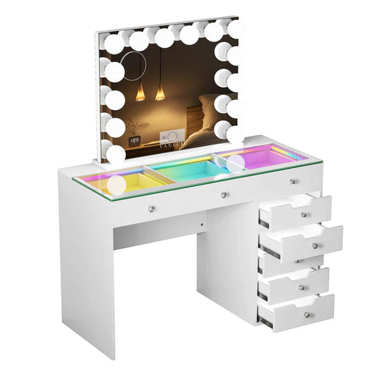 Diana 8 Drawers Vanity Desk Set with RGB and Full Light