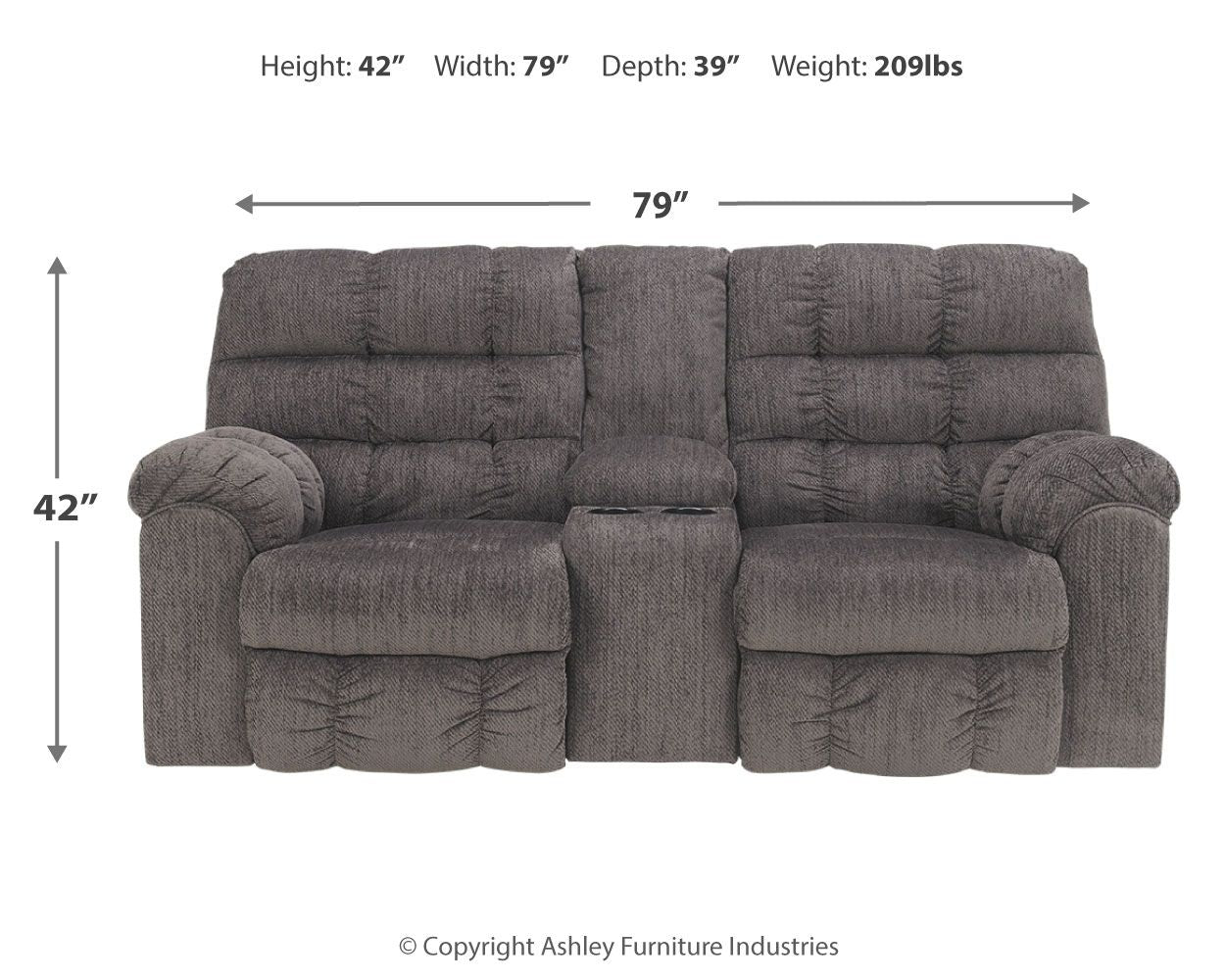 Acieona - Slate - DBL Rec Loveseat w/Console