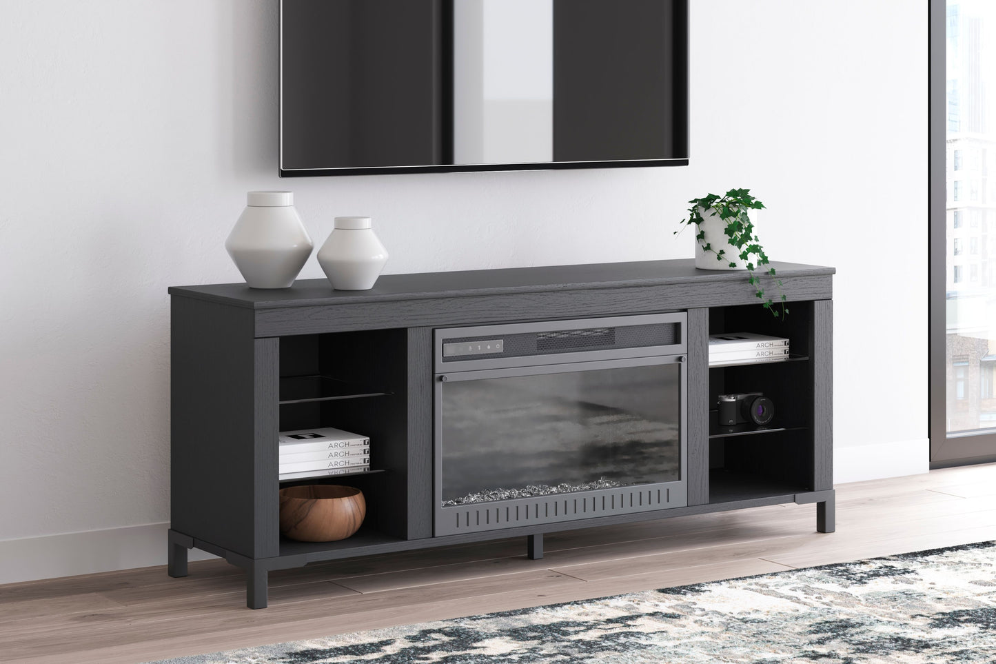 Cayberry - Negro - Mueble TV Con Chimenea