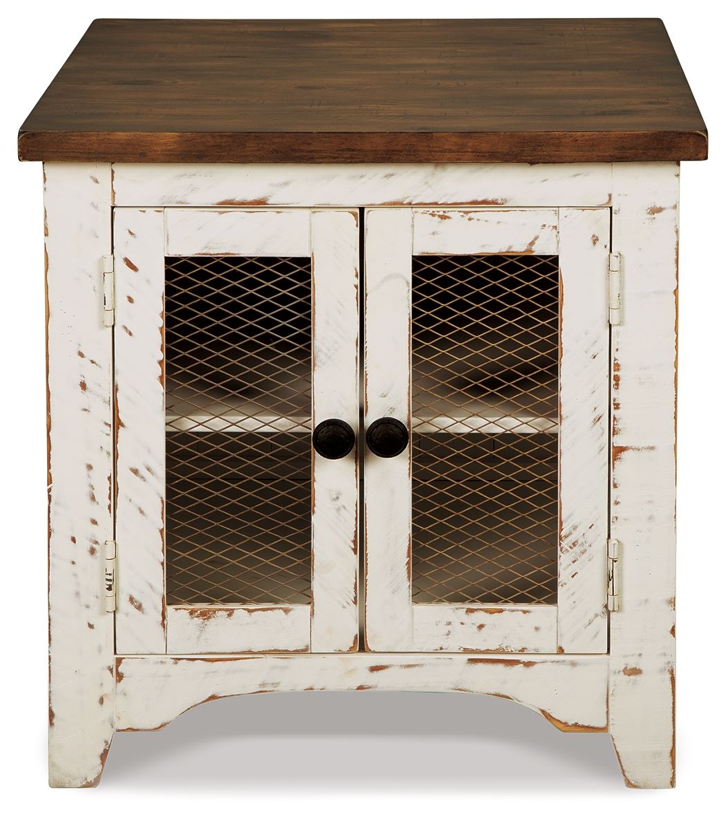 Wystfield - Blanco / Marrón - Mesa auxiliar rectangular - 2 puertas