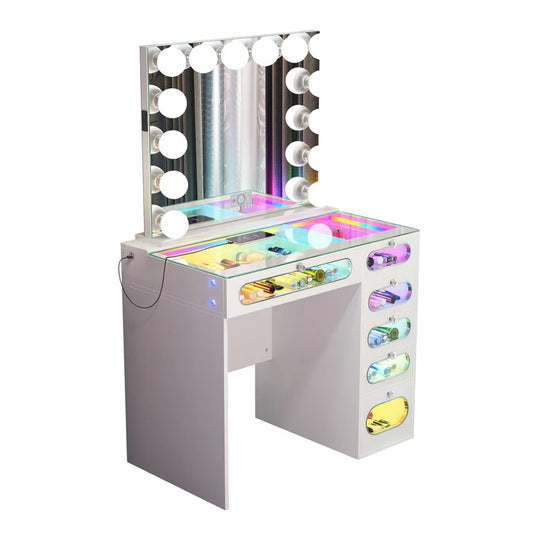 New Release ! Glass Fronted Drawers Vanity Desk with Marilyn Vanity Mirror