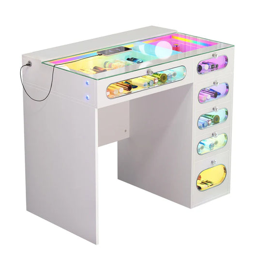 New Release ! Glass Fronted Drawers Vanity Desk