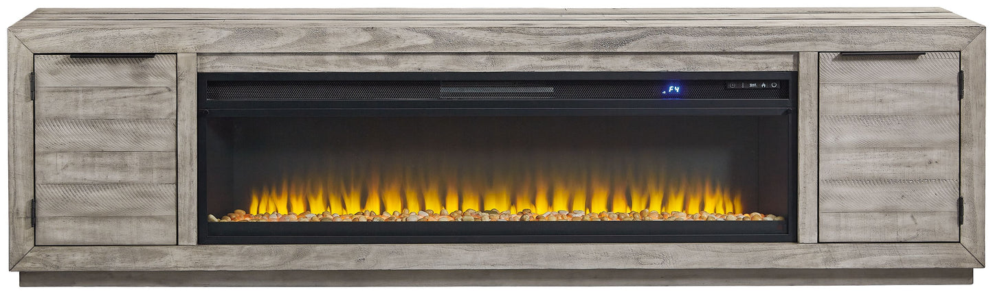 Naydell - Gris - Mueble para TV de 92" con amplio inserto para chimenea