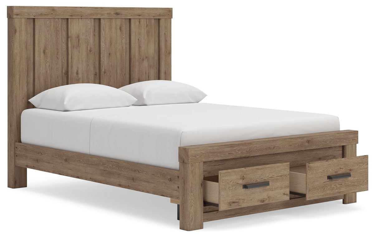 Oliandon - 3 Pc. - Queen Panel Storage Bed, Dresser And Mirror - Light Brown