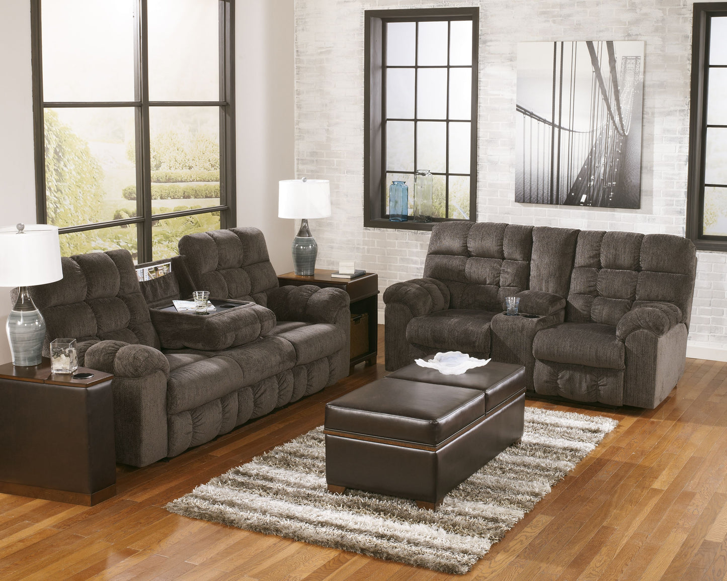 Acieona - Slate - DBL Rec Loveseat w/Console