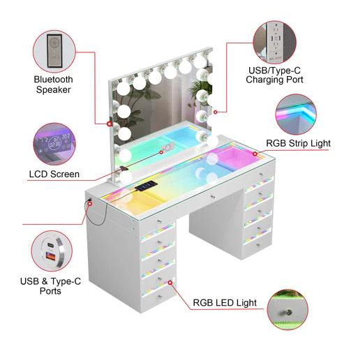 Fenair Vanity Desk with RGB light including Vanity Mirror