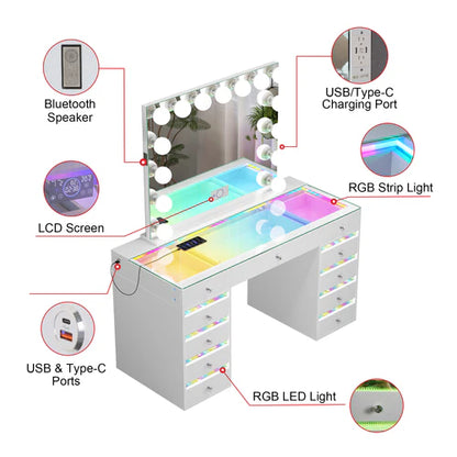 Fenair Vanity Desk with RGB light including Vanity Mirror