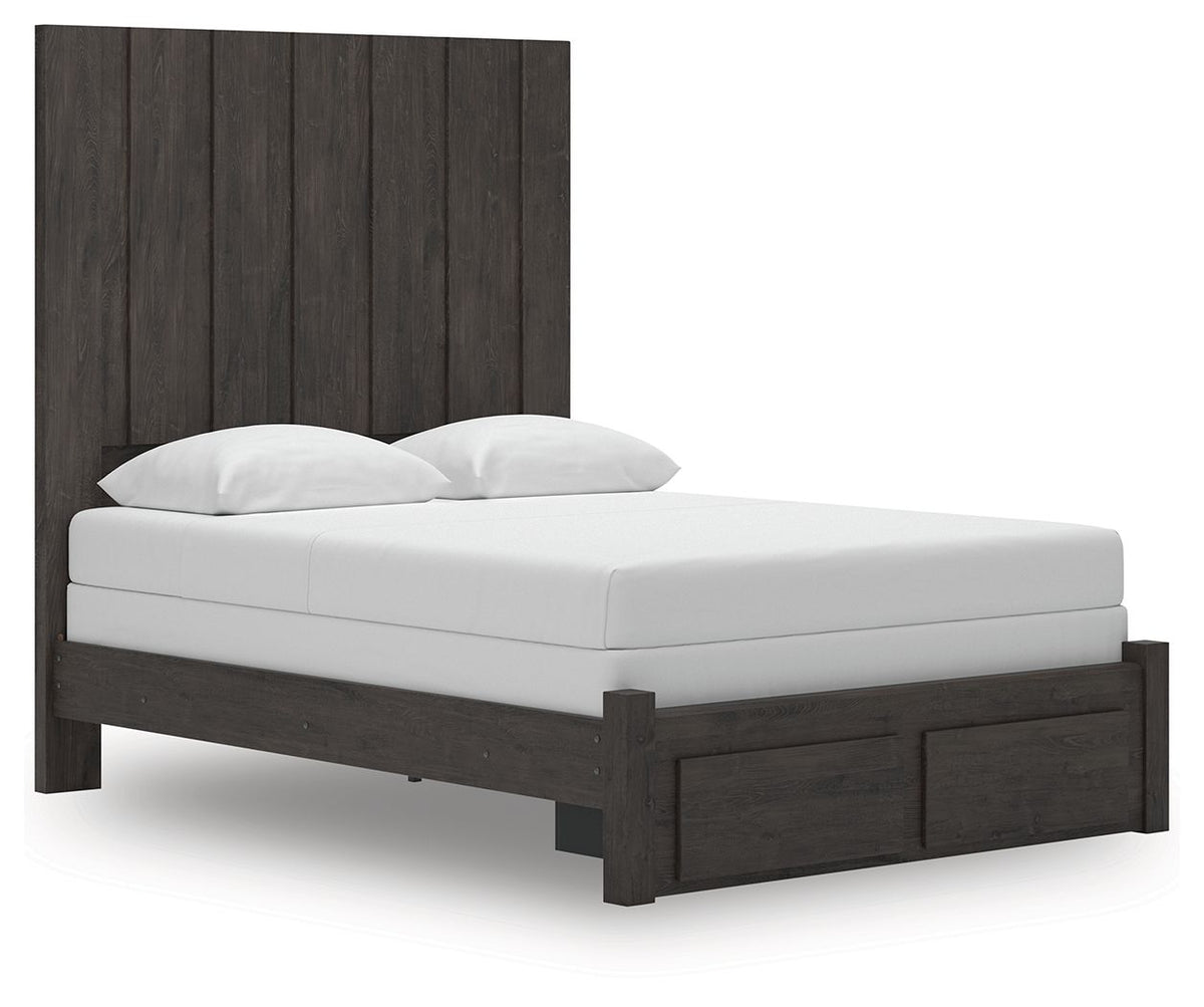 Fraluna - 3 Pc. - Queen Panel Storage Bed, Dresser And Mirror - Charcoal