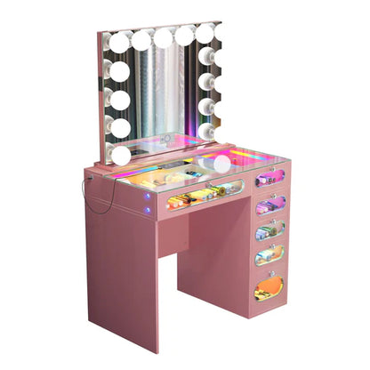 New Release !  Glass Fronted Drawers Vanity Desk with Marilyn Vanity Mirror