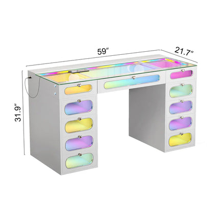New Release ! Priscilla Vanity Desk-11 Glass Fronted Drawers with Crystal Handles
