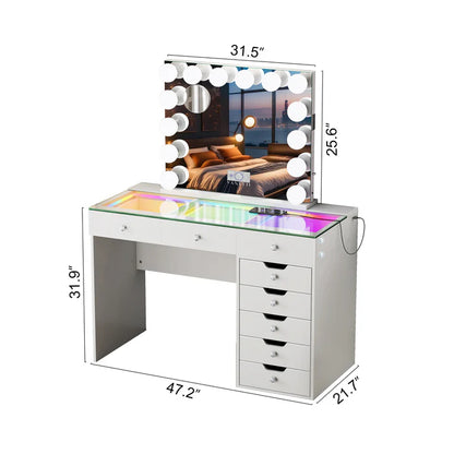 Promotion Deal! Diana Vanity Desk Set- 8 Storage Drawers with Vanity Mirror