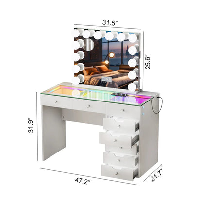 Diana 8 Drawers Vanity Desk Set with RGB and Full Light