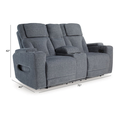 Studio Cave - Power Reclining Loveseat with Console - Steel