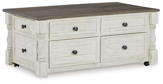 Havalance - Blanco / Gris - Mesa de centro elevable con cajones de almacenamiento