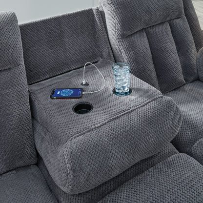 Observation - Reclining Power Sofa With Drop Down Table - Steel