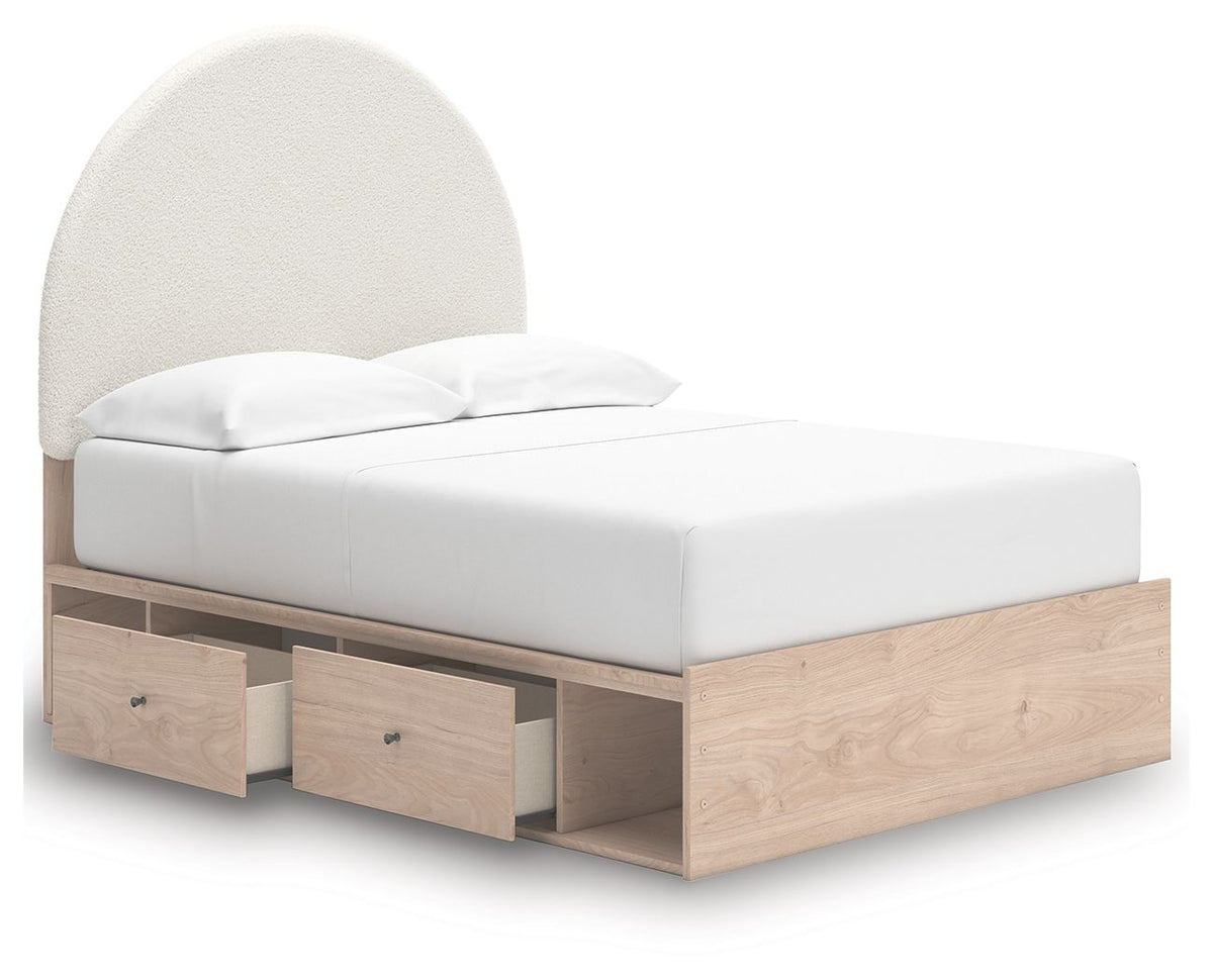 Arloster - 4 Pc. - Full Panel Storage Bed, Dresser, Mirror And Nightstand - Tan